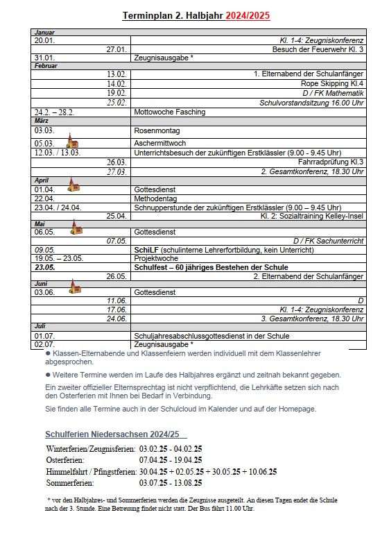 Termine 2. Halbjahr